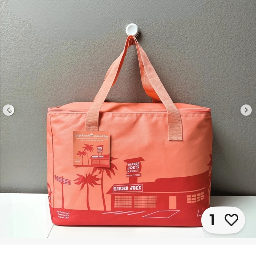 Trader Joe's Coral and Red Tote Bag